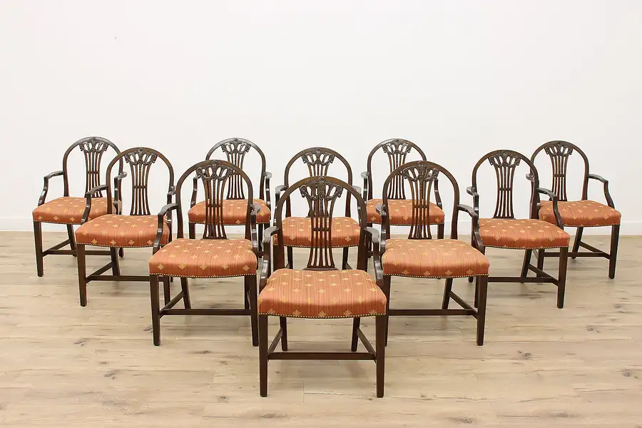 Main image of Set of 10 Georgian Vintage Mahogany Dining Chairs, Ram Heads