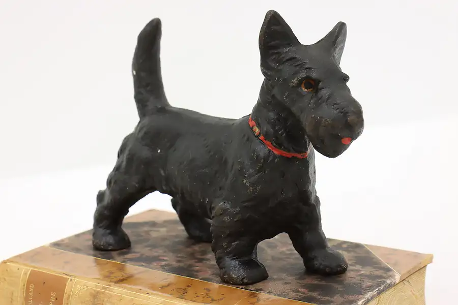 Main image of Antique Painted Farmhouse 1920s Scottie Dog Sculpture, Cast Iron