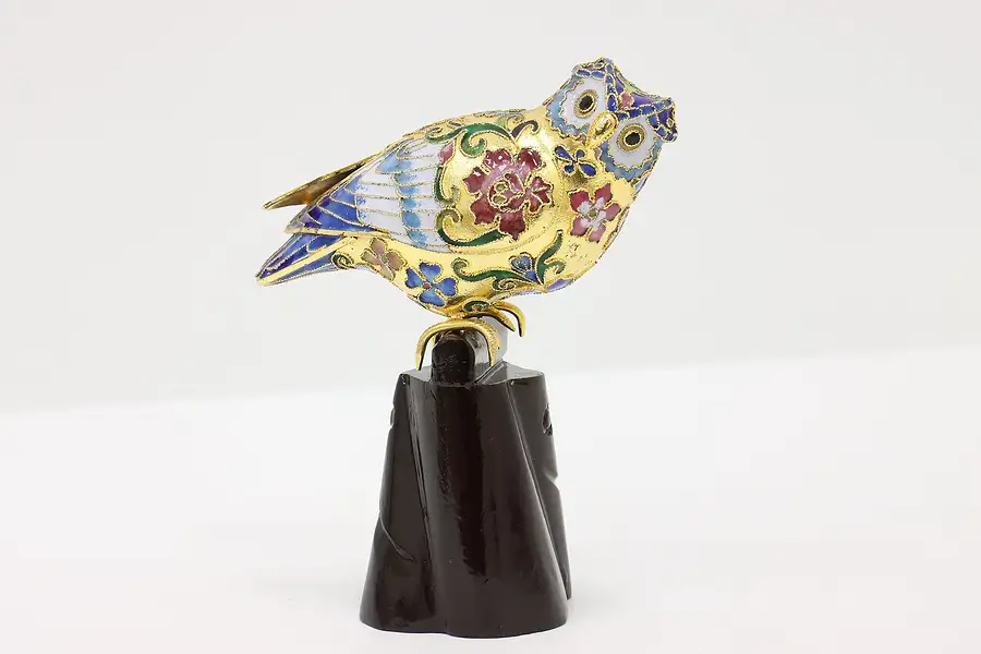 Main image of Chinese Cloisonne Traditional Vintage Inlaid Enamel Owl on Perch