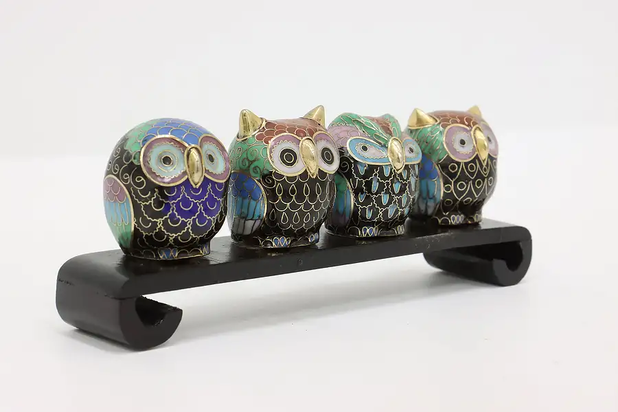 Main image of Chinese Cloisonne Traditional Vintage Inlaid Enamel 4 Owls on Perch