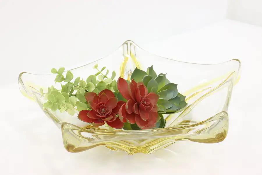 Main image of Murano Venetian Italian Yellow Art Glass Sculpture Bowl or Centerpiece