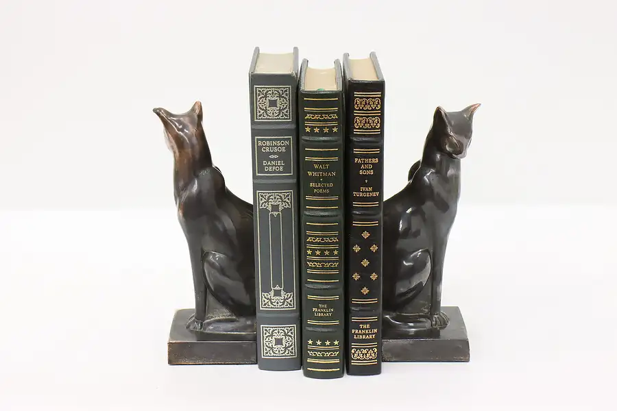 Main image of Pair of Art Deco Antique 1920s Cat Bookends, Signed