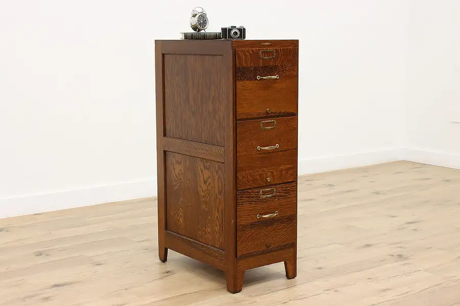 Main image of Oak Antique Office or Library 3 Drawer File Cabinet, Automatic