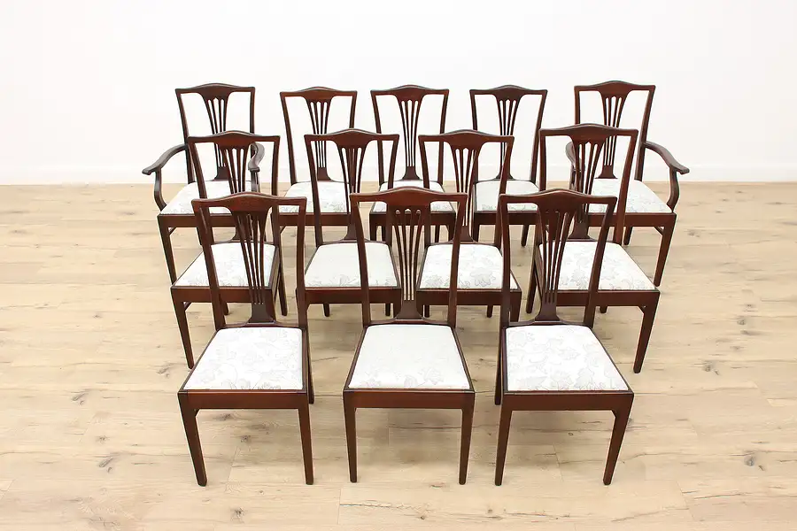 Main image of Set of 12 Georgian Vintage Mahogany Dining Chairs, New Upholstery