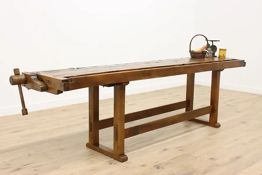 Main image of Monumental Industrial Salvage Antique 1900 Workbench, Kitchen Island