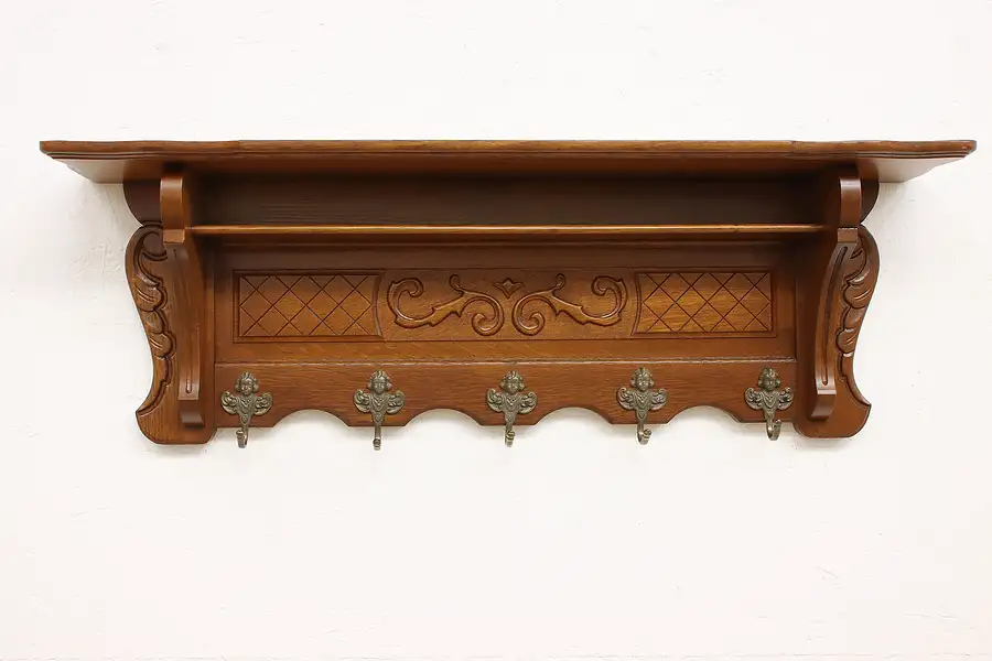 Main image of Renaissance Vintage Carved Wall Hanging Coat Rack, Figure Hooks