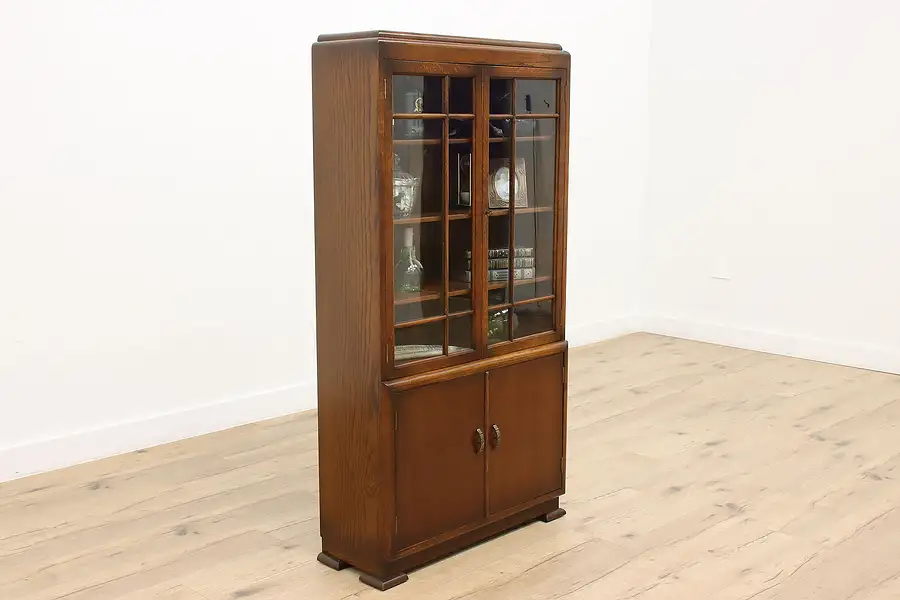 Main image of Art Deco Vintage Oak China or Curio Display Cabinet, Bookcase