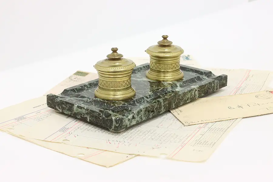 Main image of French Antique Marble & Embossed Bronze Desk Inkwell