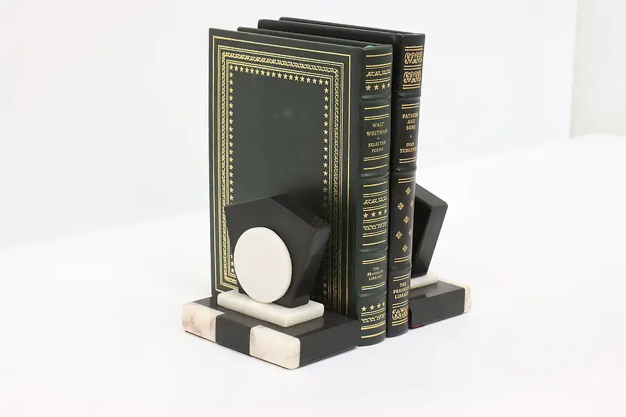 Main image of Pair of Art Deco Vintage Geometric Slate and Marble Bookends