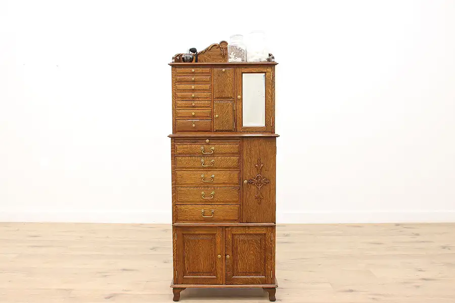 Main image of Victorian Oak Antique Dental Cabinet, Jewelry, Collector Chest, American