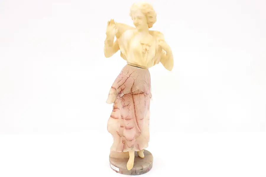 Main image of Victorian Antique Statue Rose Toned Alabaster Sculpture of a Woman