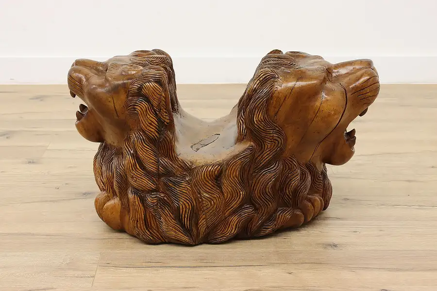 Main image of Vintage Hand Carved Lion Head Sculpture, Table Base Statue, Thailand