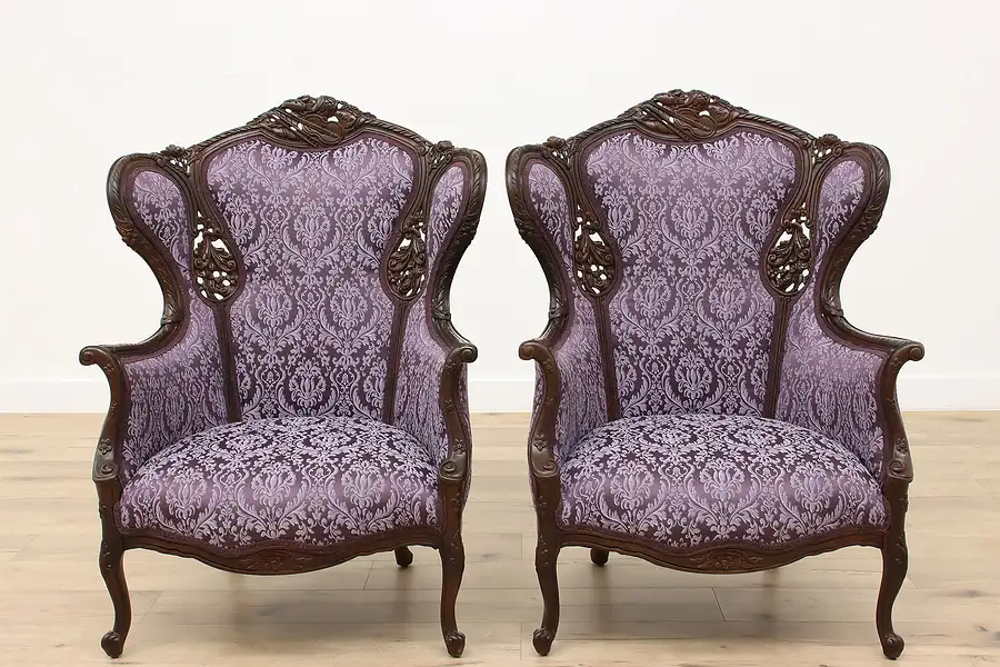 Main image of Pair of French Vintage Music Room Wing Chairs, Violin Motifs