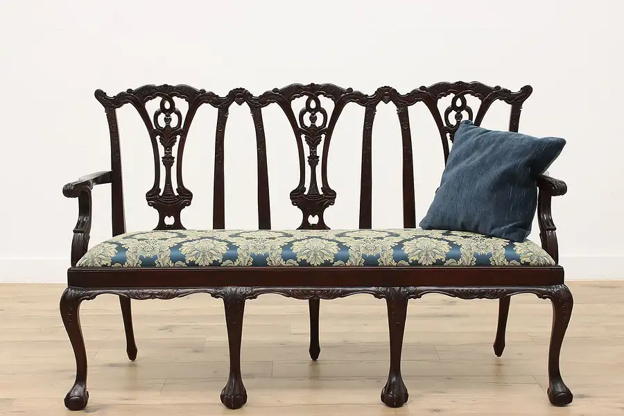 Main image of Georgian Design Vintage Carved Mahogany Settee or Hall Bench