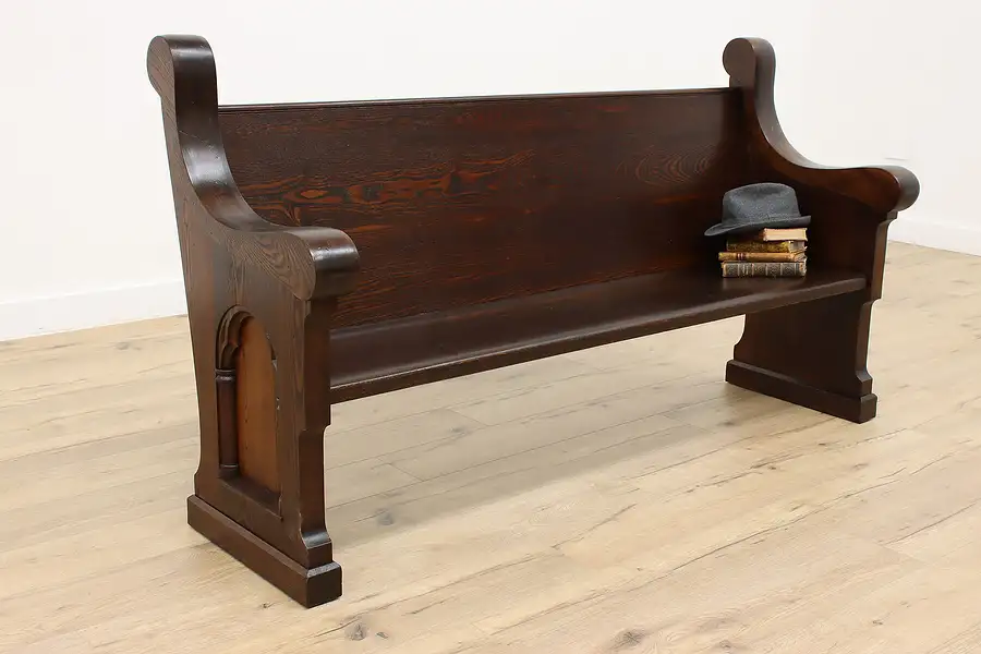 Main image of Gothic Carved Antique Ash & Elm Church Pew or Hall Bench