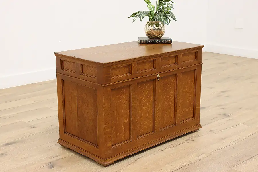 Main image of Antique Mission Oak Lift Top Chest or Trunk, Paneled Sides