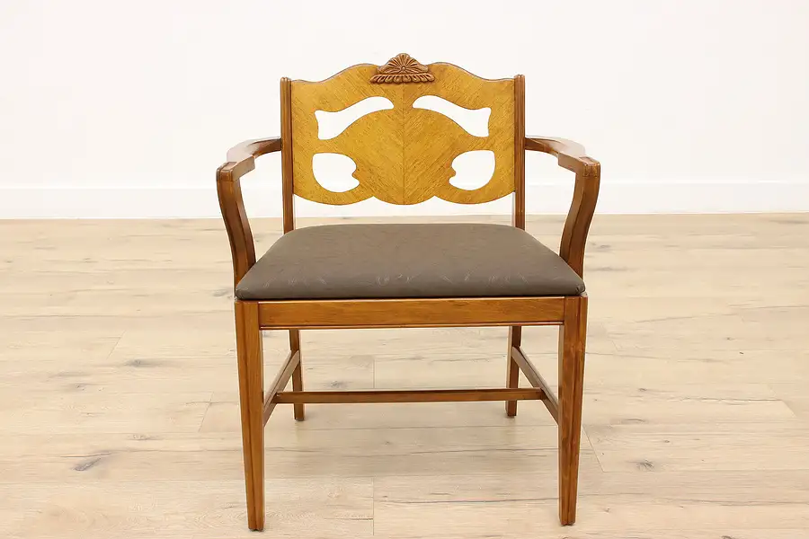 Main image of Art Deco Vintage Vanity Chair or Stool, Newly Upholstered