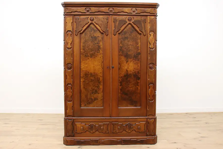 Main image of Victorian Antique Walnut Farmhouse Armoire, Wardrobe, or Closet