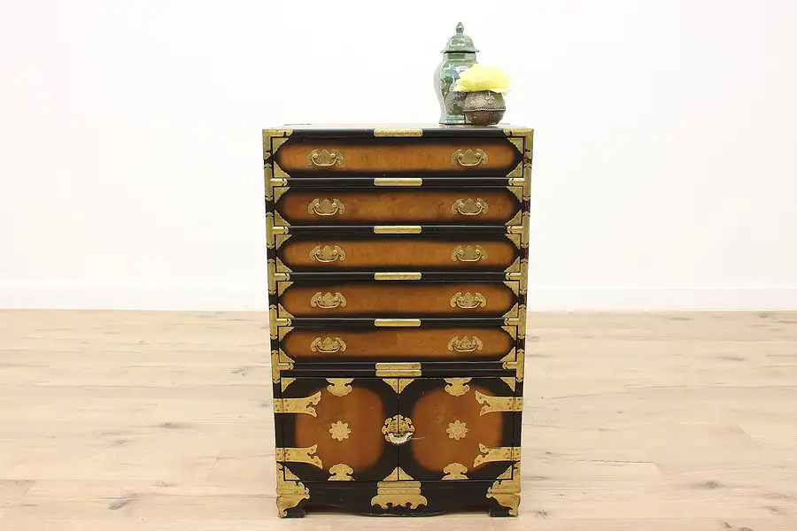 Main image of Korean Vintage Dowry, Silver, Linen or Jewelry Cabinet, Brass Mounts