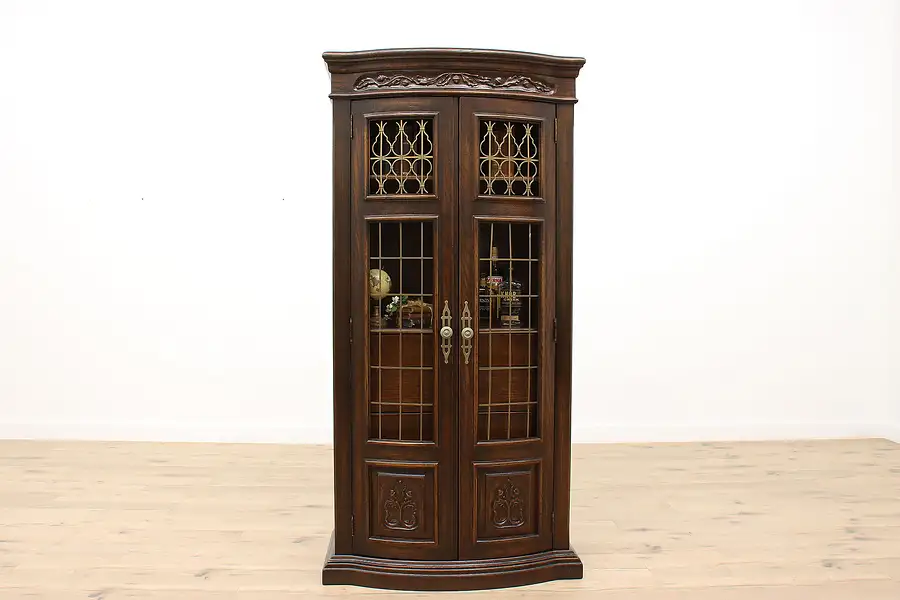 Main image of Vintage Farmhouse Oak Bow Front China, Curio, Display Cabinet, Jamestown