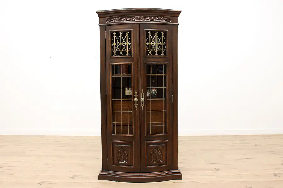 Main image of Vintage Farmhouse Oak Bow Front China, Curio, Display Cabinet, Jamestown