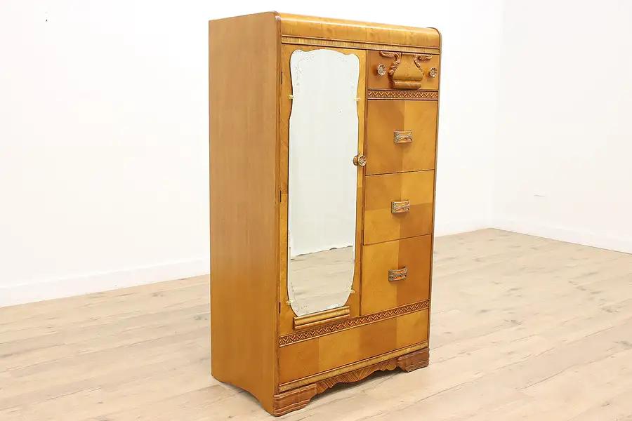 Main image of Art Deco Vintage Waterfall Chifferobe, Armoire or Cedar Closet