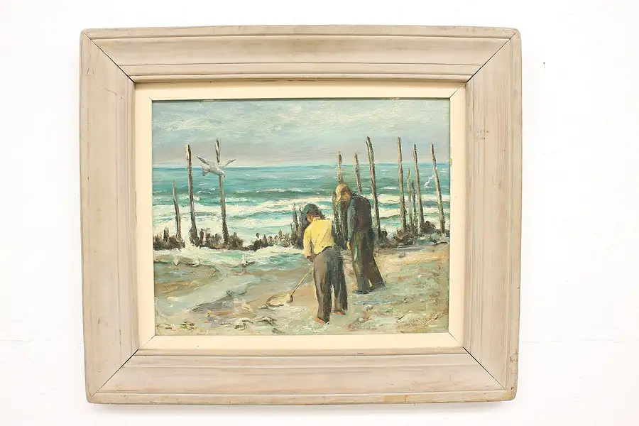 Main image of Bait Gatherers Cape May NJ Original Vintage Oil Painting, Gilmore 29"