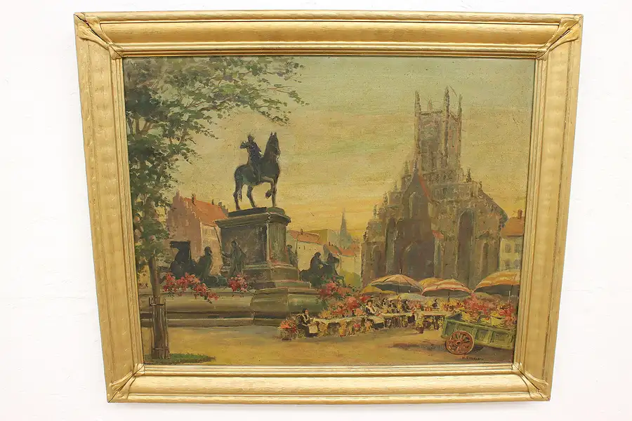 Main image of Church, Flower Market & Monument Original Oil Painting Hudner 36"