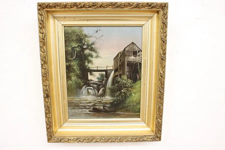 Main image of Mill & Stream Original Oil Painting Atwood 1921 14"