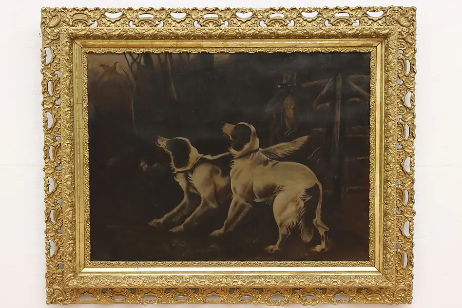 Main image of Setter Hunting Dogs Victorian Antique Original Painting 52"