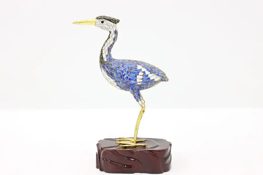 Main image of Chinese Cloisonne Traditional Vintage Inlaid Enamel Heron or Crane