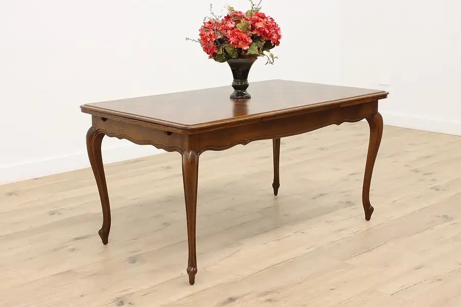 Main image of Country French Provincial Antique Oak Parquetry Dining Table & Leaves