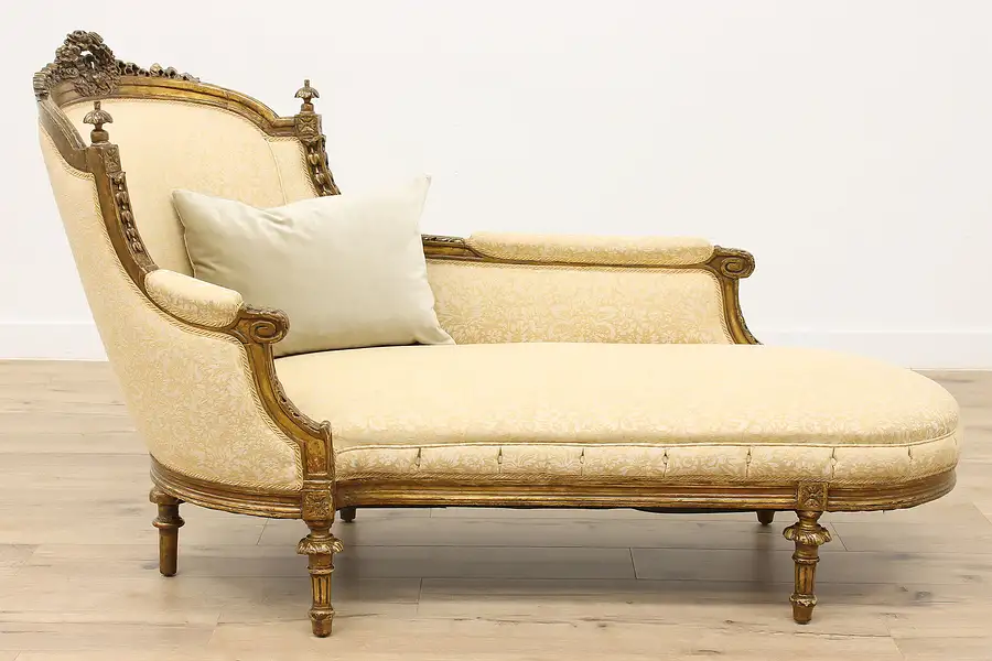 Main image of French Vintage Carved Mahogany Chaise Lounge, Fainting Couch