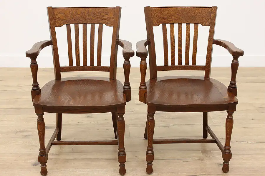 Main image of Pair of Antique Oak Office, Banker or Desk Chairs, Milwaukee Chair Co