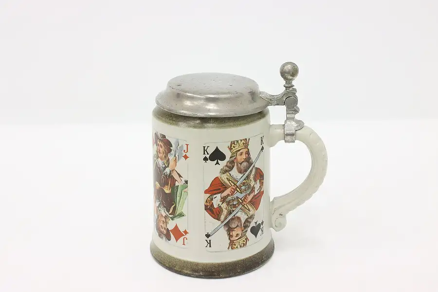 Main image of German Antique Stein or Beer Mug, Card Suits, Pewter Lid