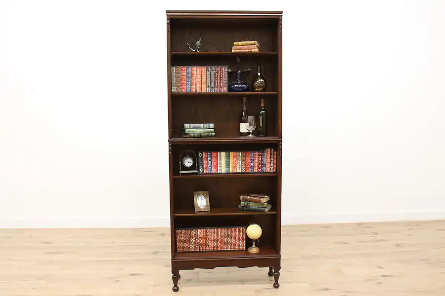 Main image of Tall Oak Antique Bookcase, 6 Shelves, Macey Tuscan