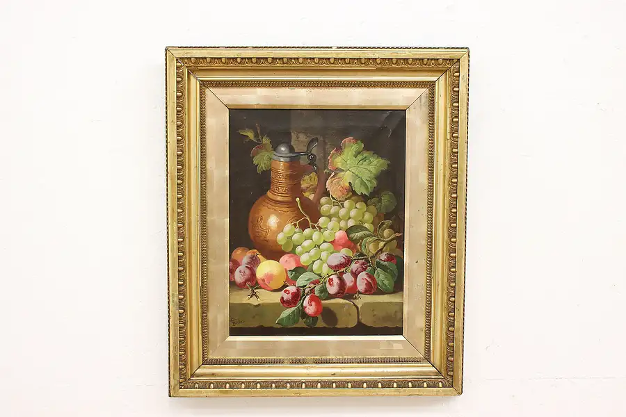 Main image of Victorian Antique Original Still Life Fruit Oil Painting, Bale 27"