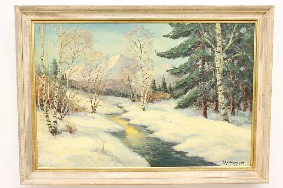 Main image of Snowy Landscape & Mountain Original Vintage Oil Painting, Wernegreen 41"