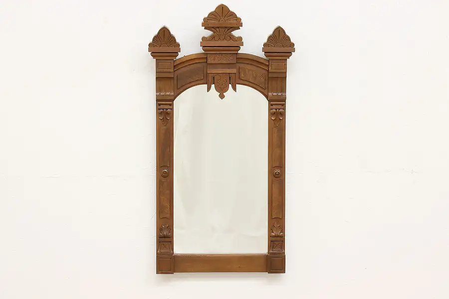 Main image of Victorian Antique Carved Walnut & Burl Hall Mirror