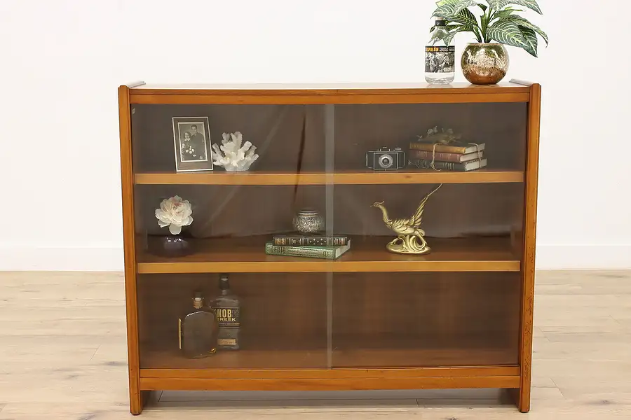 Main image of Midcentury Modern 60s Vintage English Bookcase, Sliding Glass Doors, CWS