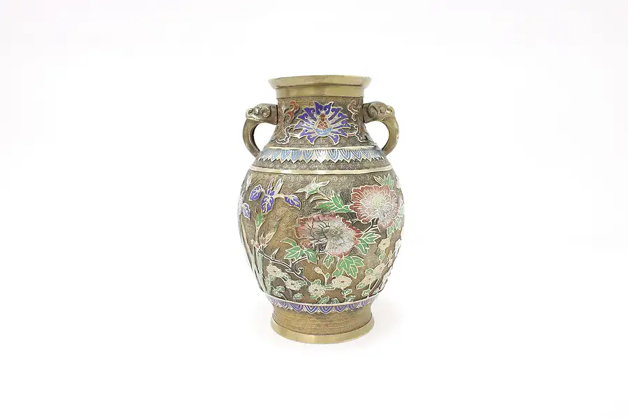 Main image of Bronze & Cloisonne Enamel Japanese Antique Urn or Vase