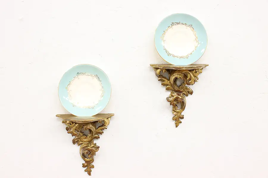 Main image of Pair of Hand Carved Gold Wall Shelf Brackets, Acme