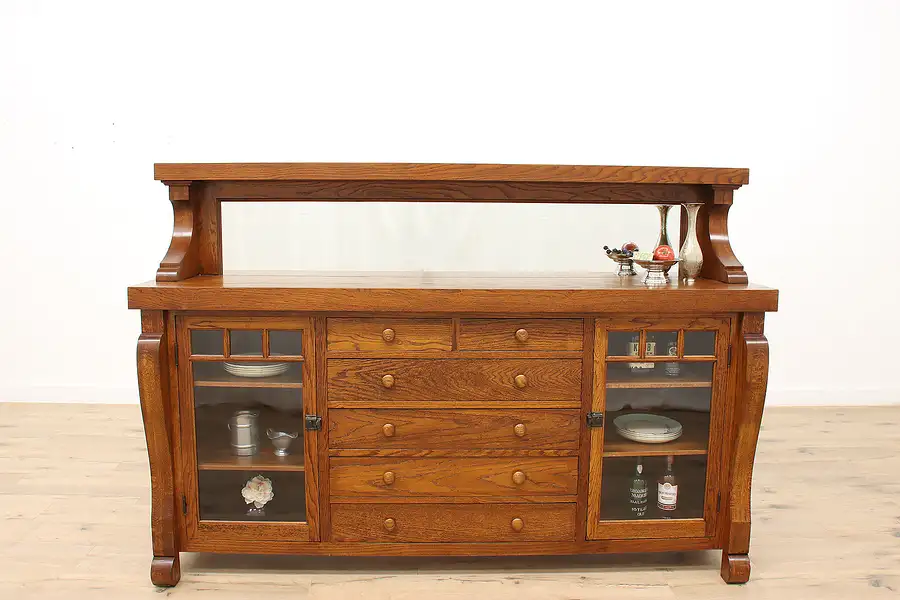 Main image of Arts & Crafts Antique Oak Craftsman Sideboard Server or Buffet, Mirror