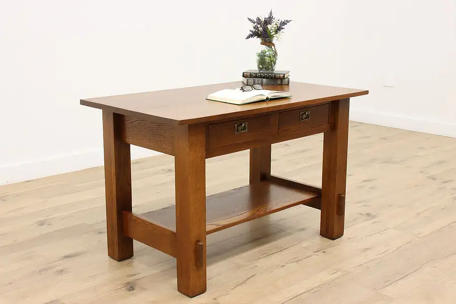 Main image of Arts & Crafts Mission Oak Antique Craftsman Office Desk or Library Table