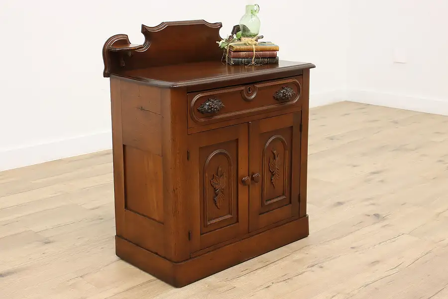 Main image of Victorian Antique Carved Walnut Nightstand, Commode or Small Chest