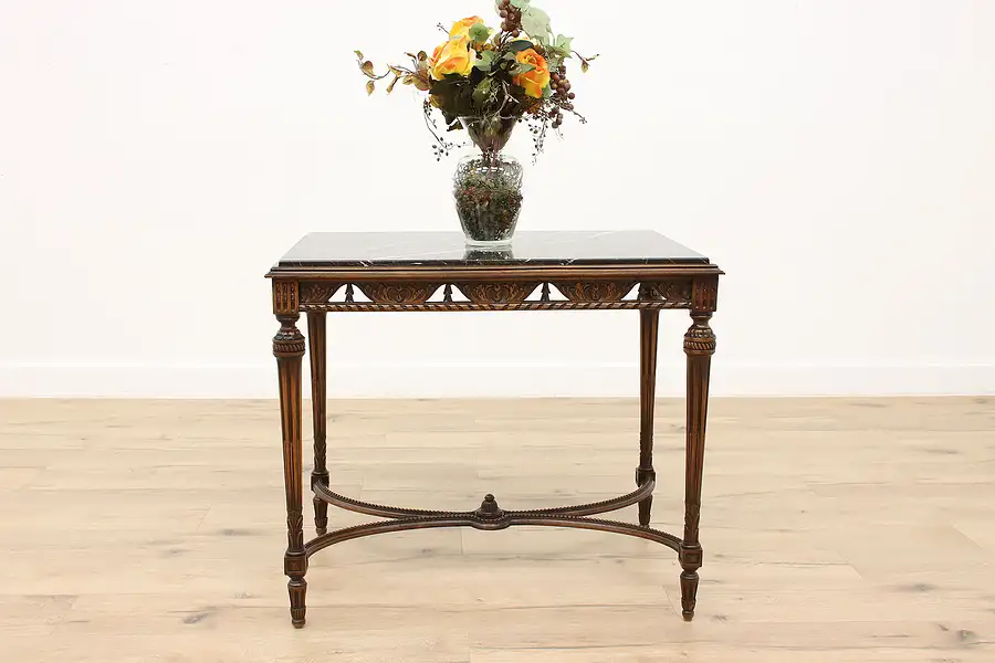 Main image of Marble Top Carved Antique Belgian Hall or Serving Table