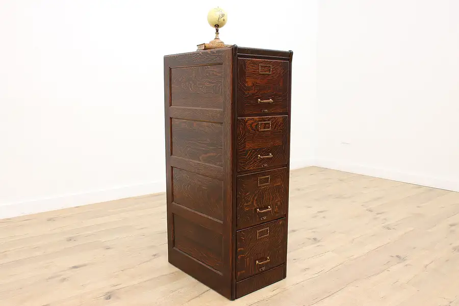 Main image of Oak Antique 4 Drawer Office or Library File Cabinet,