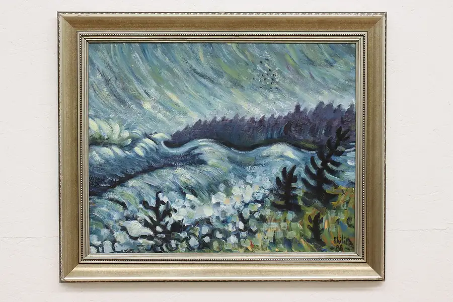 Main image of December Gale Vintage Original Acrylic Painting Acadia Park ME Philip 34"