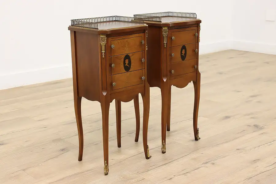 Main image of Pair of French Design Vintage Nightstands or End Tables Brass Gallery