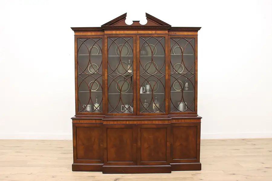 Main image of Georgian Vintage Mahogany Breakfront China Cabinet or Bookcase Old Colony